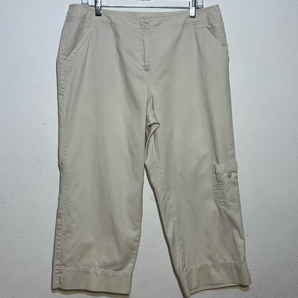 J.Jill Womens Light Corduroy Ribbed Wide Leg Cargo Pants Size 14